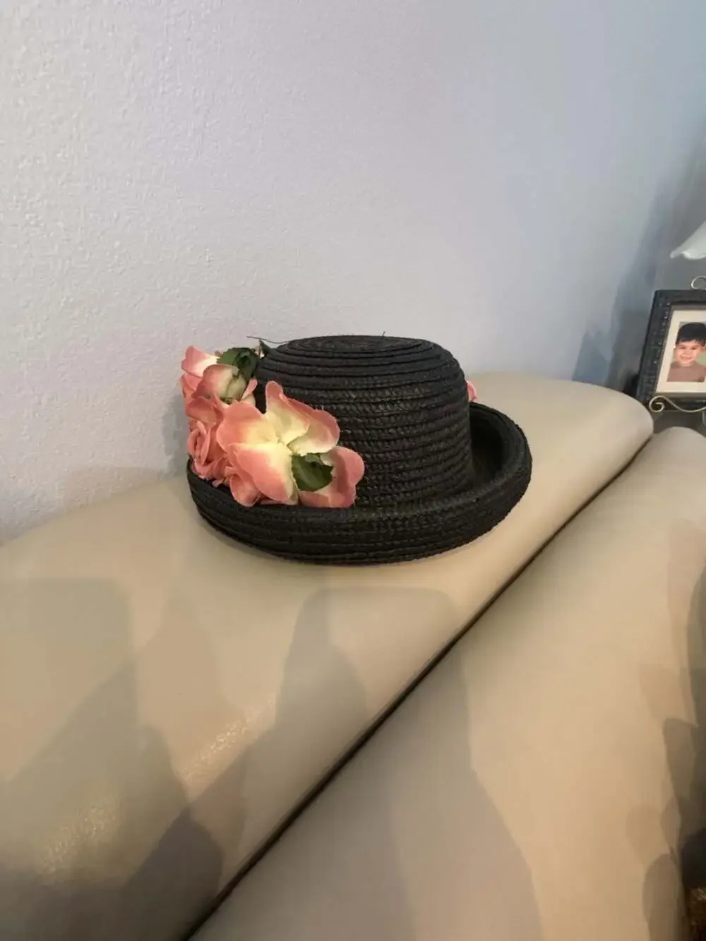 Vintage Black Straw Floral Cloche Hat
